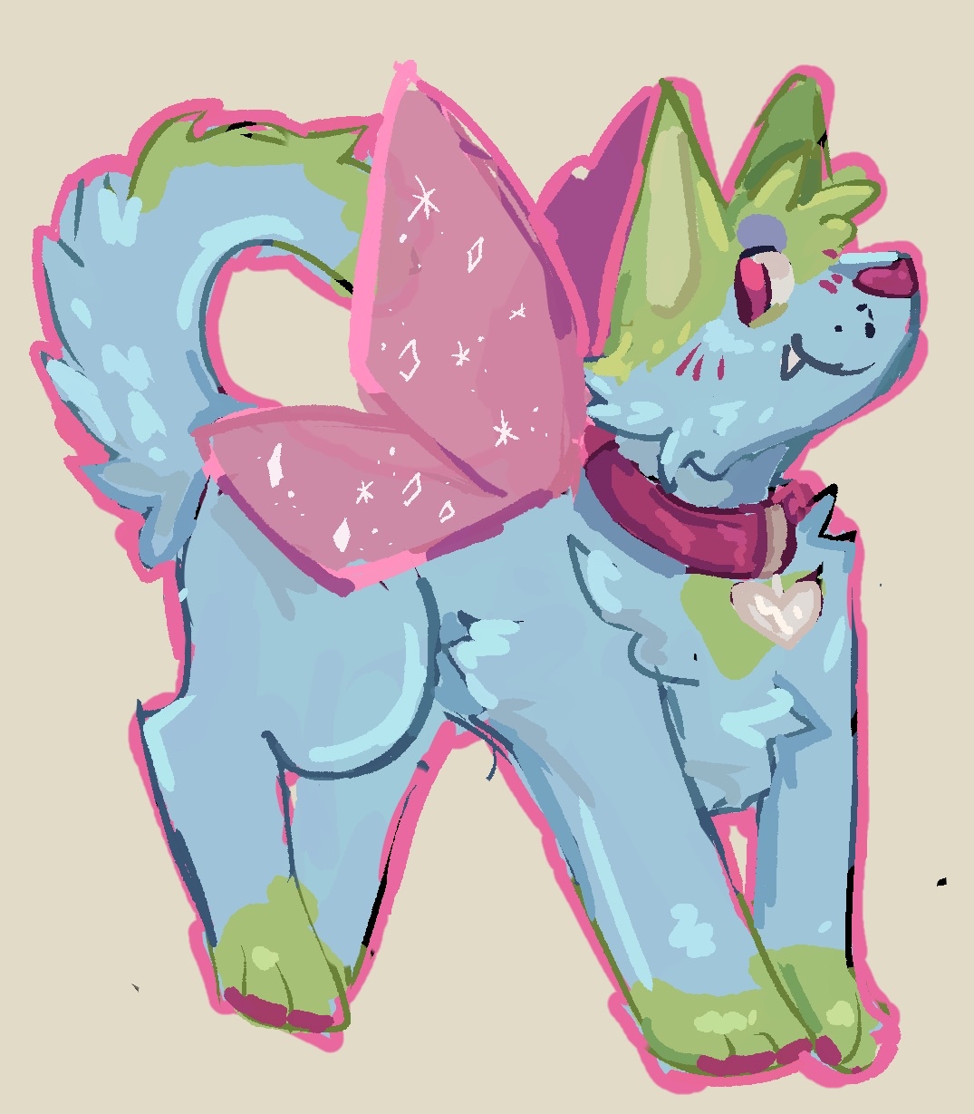 a blue and green dog, drawn by arkeine